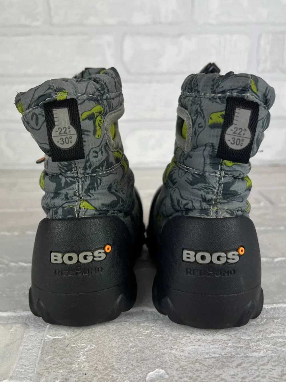 Bogs B-Moc Snow Boots Infant 7 Gray Green Dinosaurs Dinos Waterproof Fur Lined